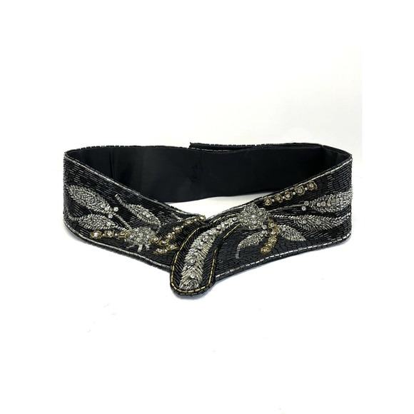 Vintage Jeromes Black Beaded Embellished Statement Belt Size 26 - Picture 3 of 9